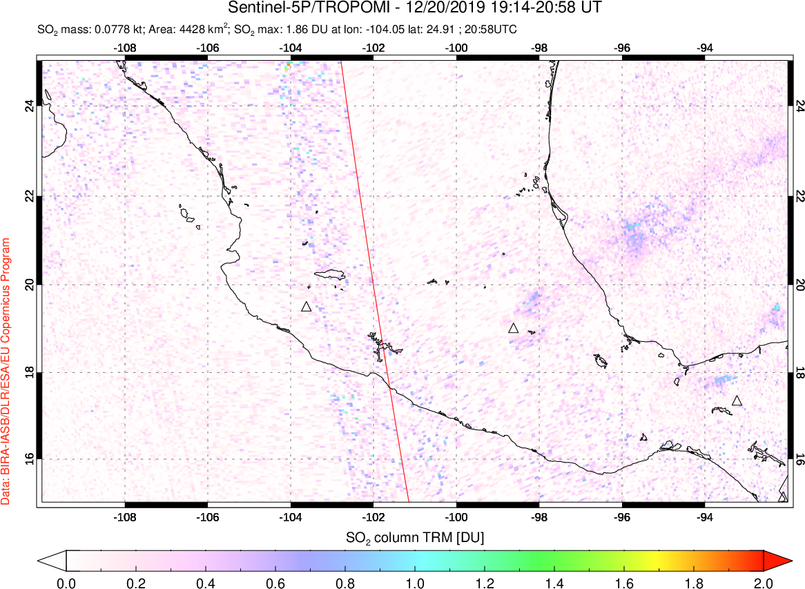A sulfur dioxide image over Mexico on Dec 20, 2019.