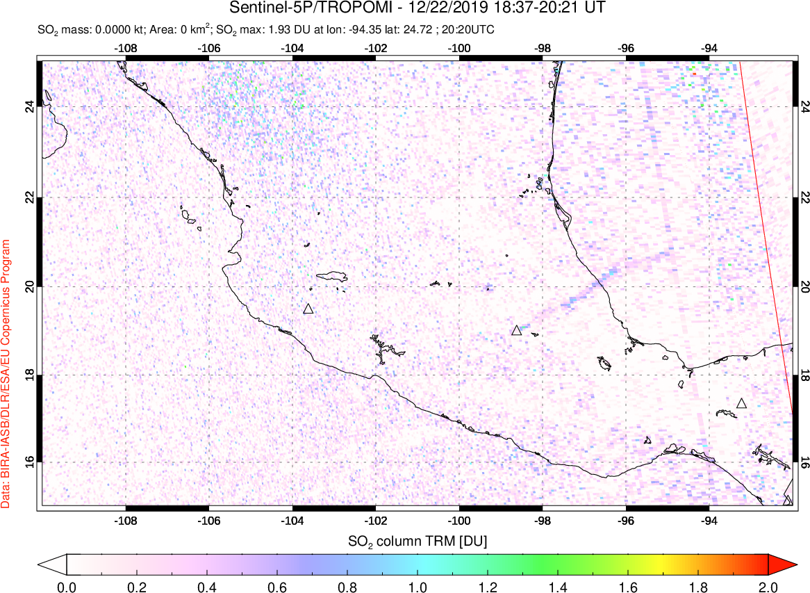 A sulfur dioxide image over Mexico on Dec 22, 2019.