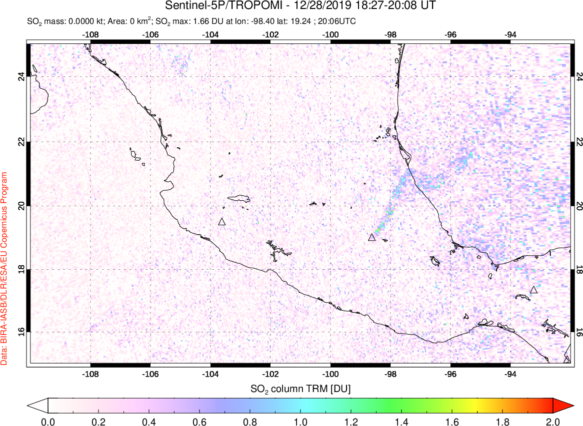 A sulfur dioxide image over Mexico on Dec 28, 2019.