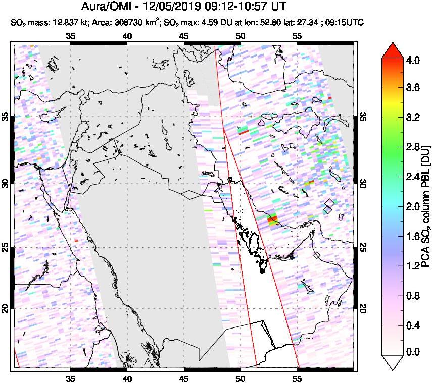 A sulfur dioxide image over Middle East on Dec 05, 2019.