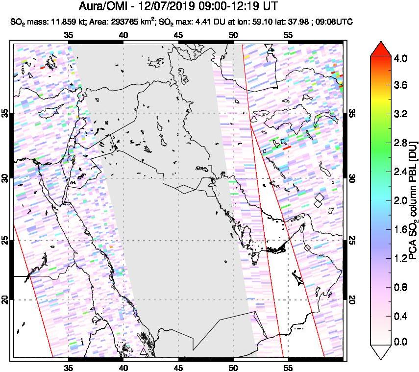 A sulfur dioxide image over Middle East on Dec 07, 2019.