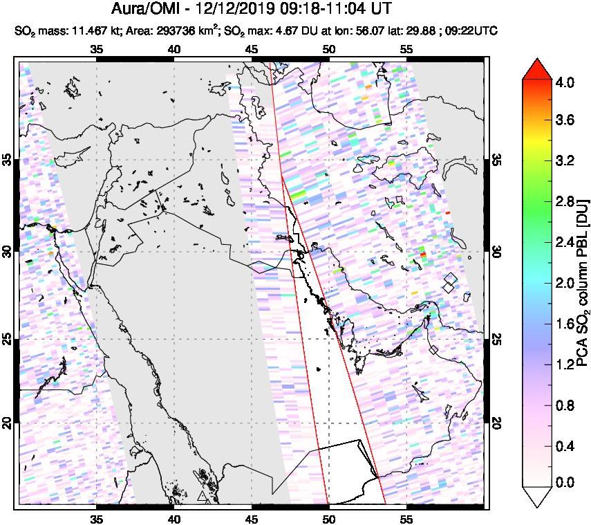 A sulfur dioxide image over Middle East on Dec 12, 2019.