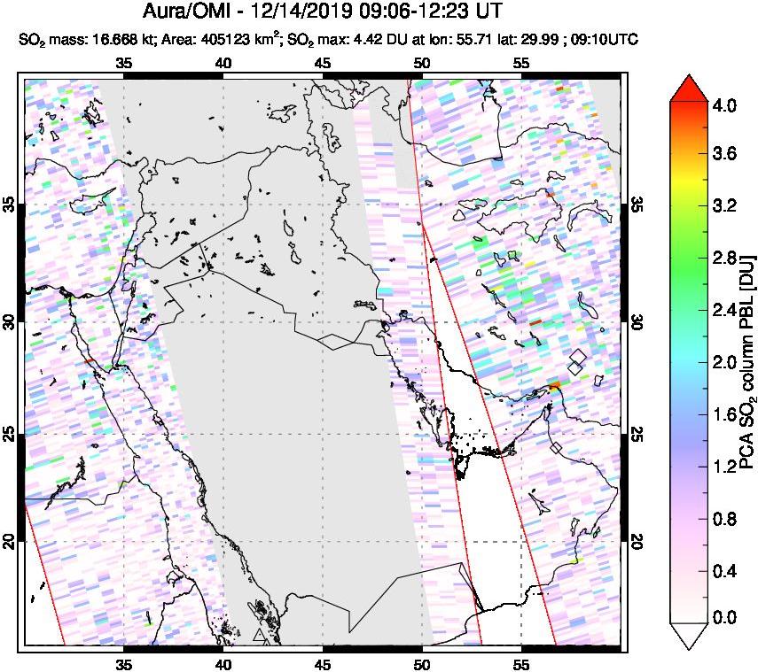 A sulfur dioxide image over Middle East on Dec 14, 2019.