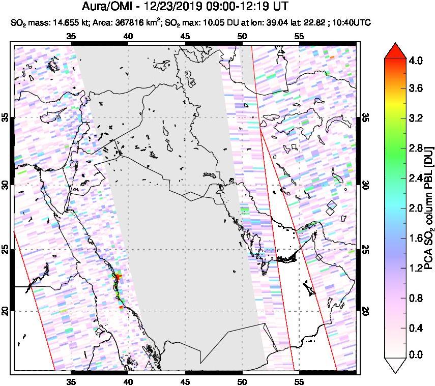 A sulfur dioxide image over Middle East on Dec 23, 2019.