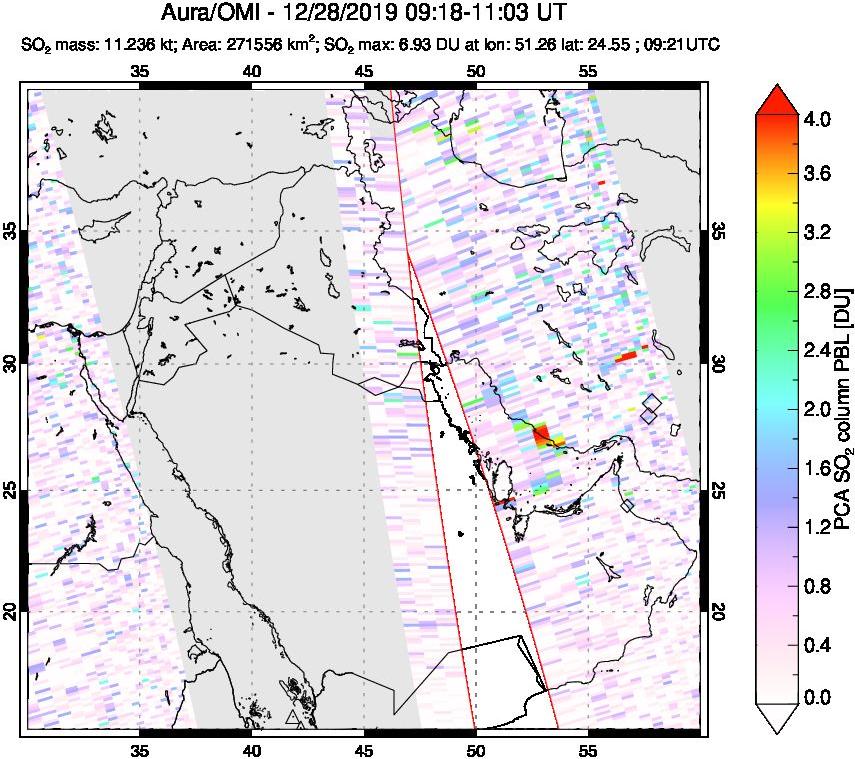A sulfur dioxide image over Middle East on Dec 28, 2019.