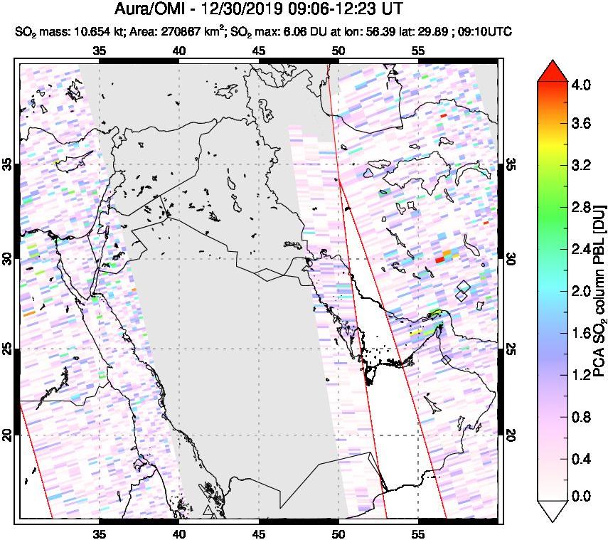 A sulfur dioxide image over Middle East on Dec 30, 2019.