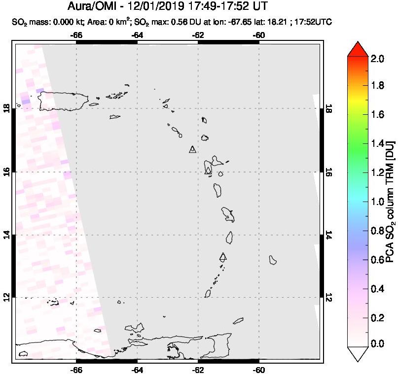 A sulfur dioxide image over Montserrat, West Indies on Dec 01, 2019.