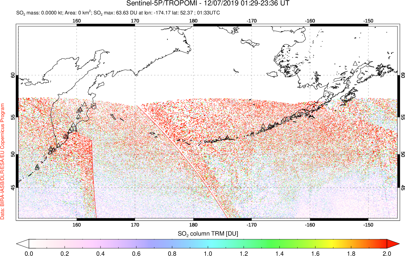 A sulfur dioxide image over North Pacific on Dec 07, 2019.