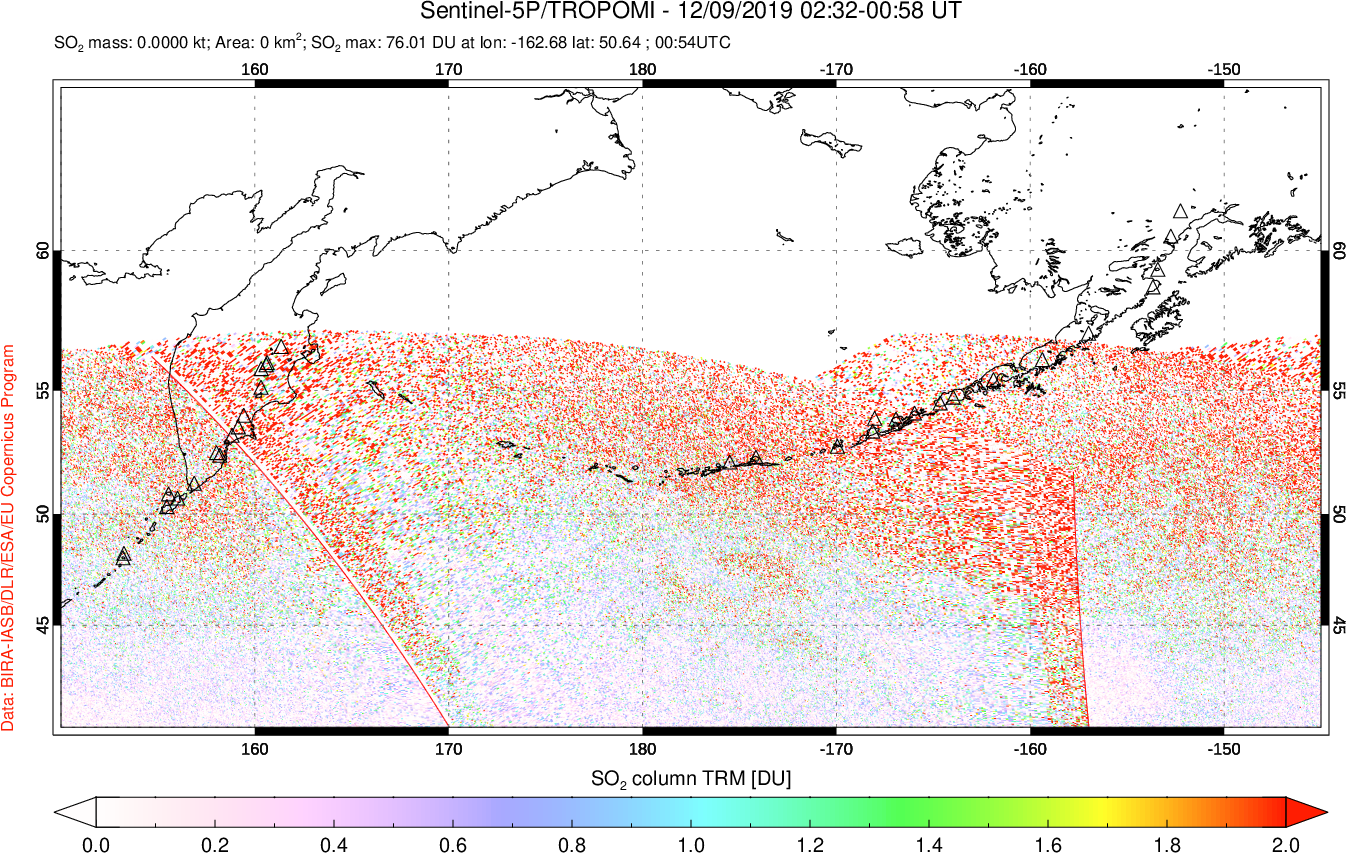 A sulfur dioxide image over North Pacific on Dec 09, 2019.