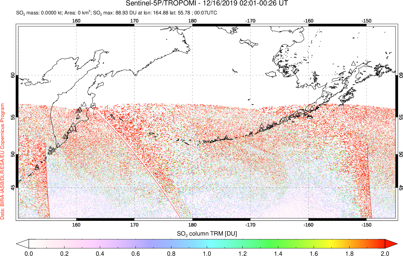 A sulfur dioxide image over North Pacific on Dec 16, 2019.