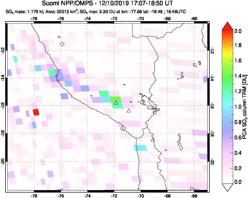 A sulfur dioxide image over Peru on Dec 10, 2019.