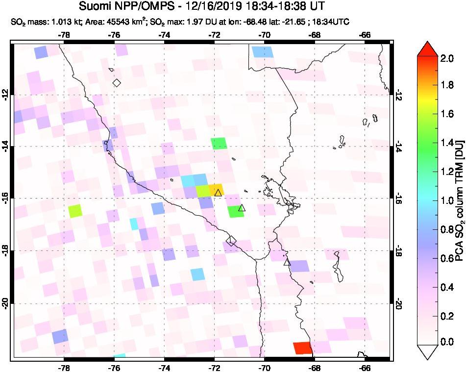 A sulfur dioxide image over Peru on Dec 16, 2019.
