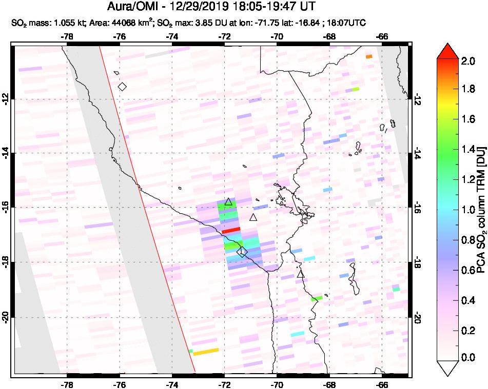 A sulfur dioxide image over Peru on Dec 29, 2019.