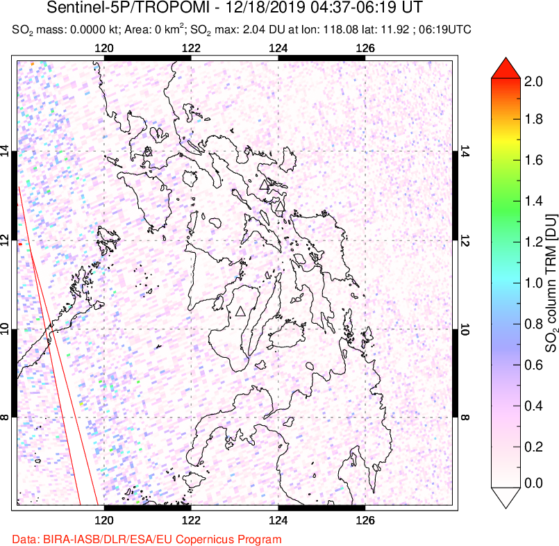 A sulfur dioxide image over Philippines on Dec 18, 2019.