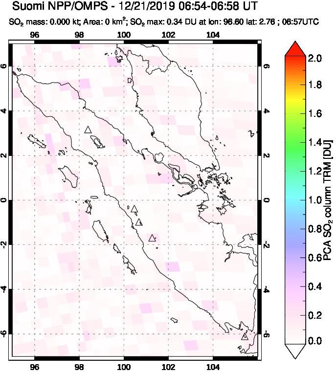 A sulfur dioxide image over Sumatra, Indonesia on Dec 21, 2019.