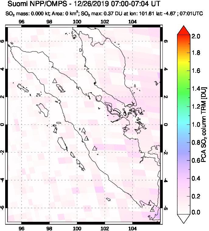 A sulfur dioxide image over Sumatra, Indonesia on Dec 26, 2019.