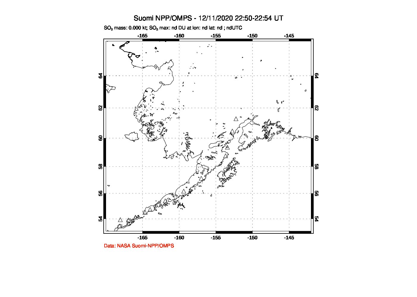 A sulfur dioxide image over Alaska, USA on Dec 11, 2020.