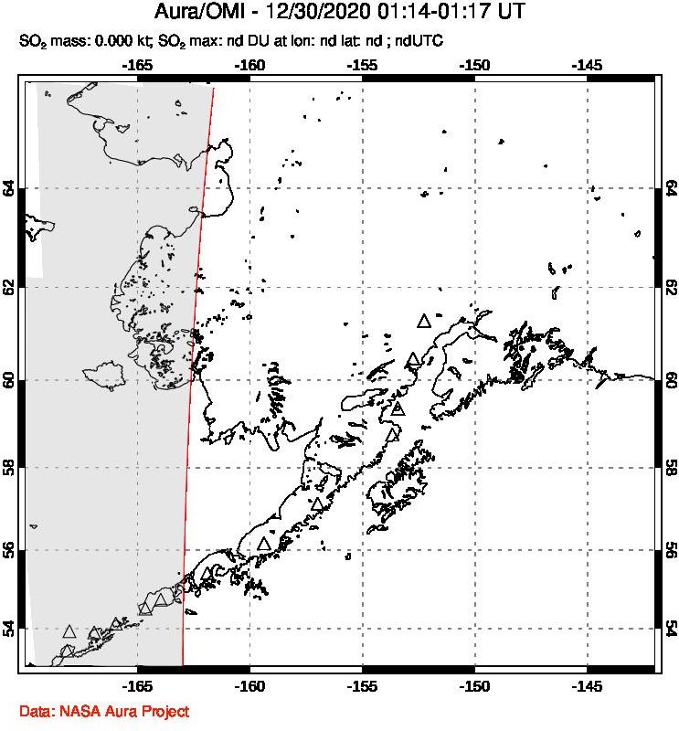 A sulfur dioxide image over Alaska, USA on Dec 30, 2020.