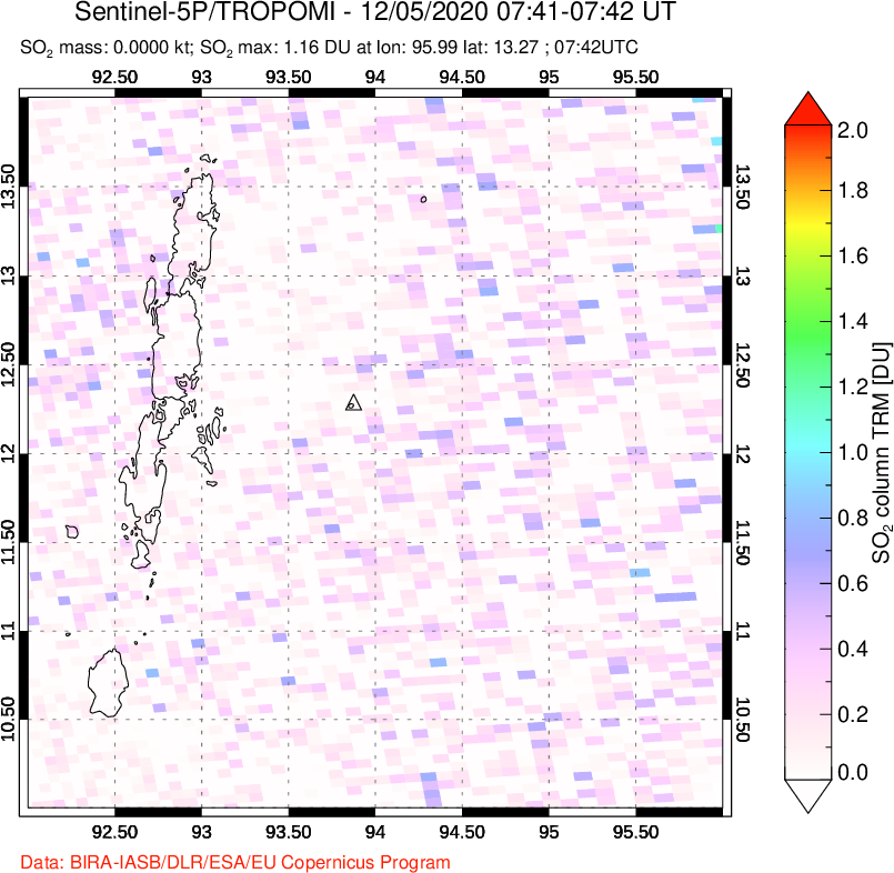 A sulfur dioxide image over Andaman Islands, Indian Ocean on Dec 05, 2020.
