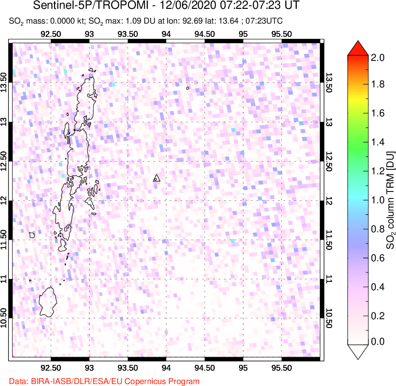 A sulfur dioxide image over Andaman Islands, Indian Ocean on Dec 06, 2020.