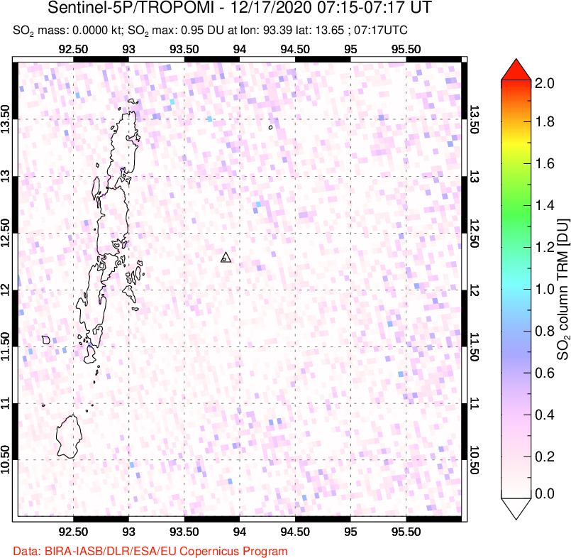 A sulfur dioxide image over Andaman Islands, Indian Ocean on Dec 17, 2020.