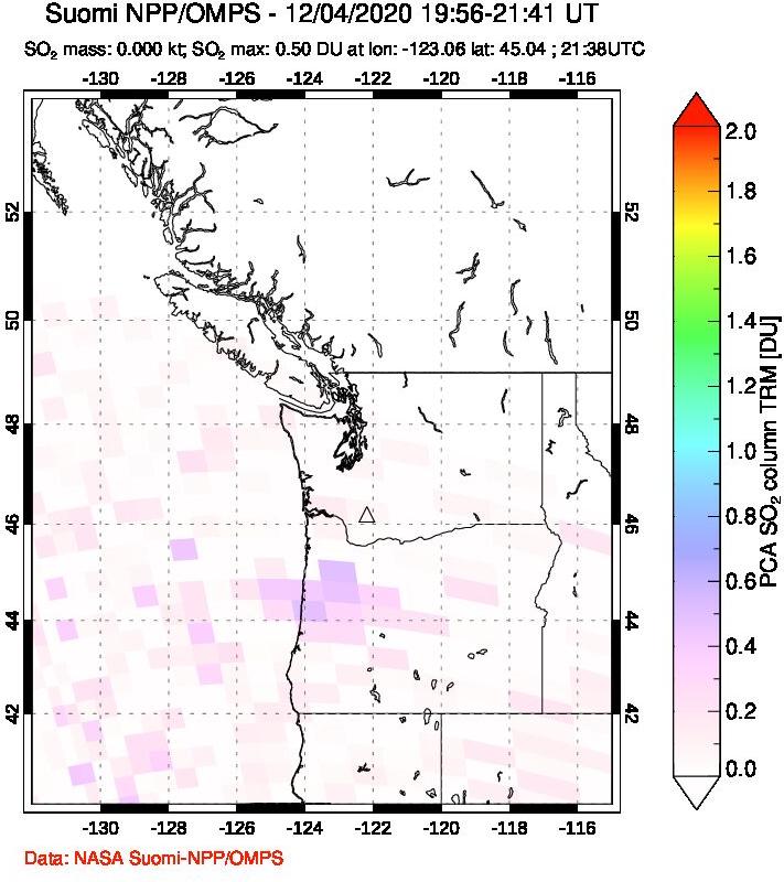 A sulfur dioxide image over Cascade Range, USA on Dec 04, 2020.