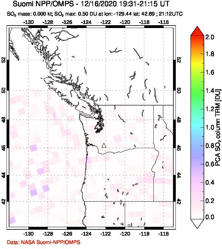 A sulfur dioxide image over Cascade Range, USA on Dec 16, 2020.