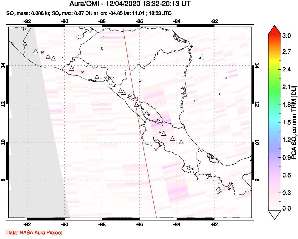 A sulfur dioxide image over Central America on Dec 04, 2020.