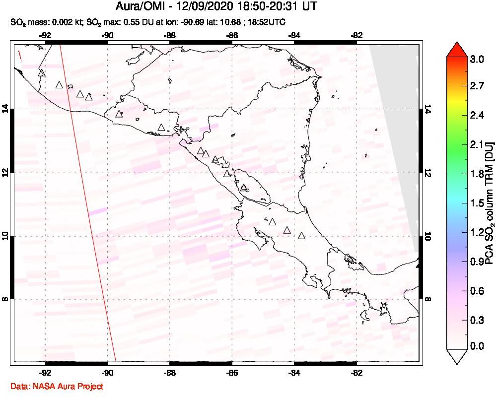 A sulfur dioxide image over Central America on Dec 09, 2020.