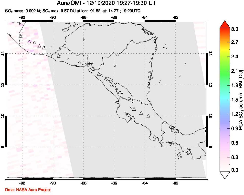 A sulfur dioxide image over Central America on Dec 19, 2020.