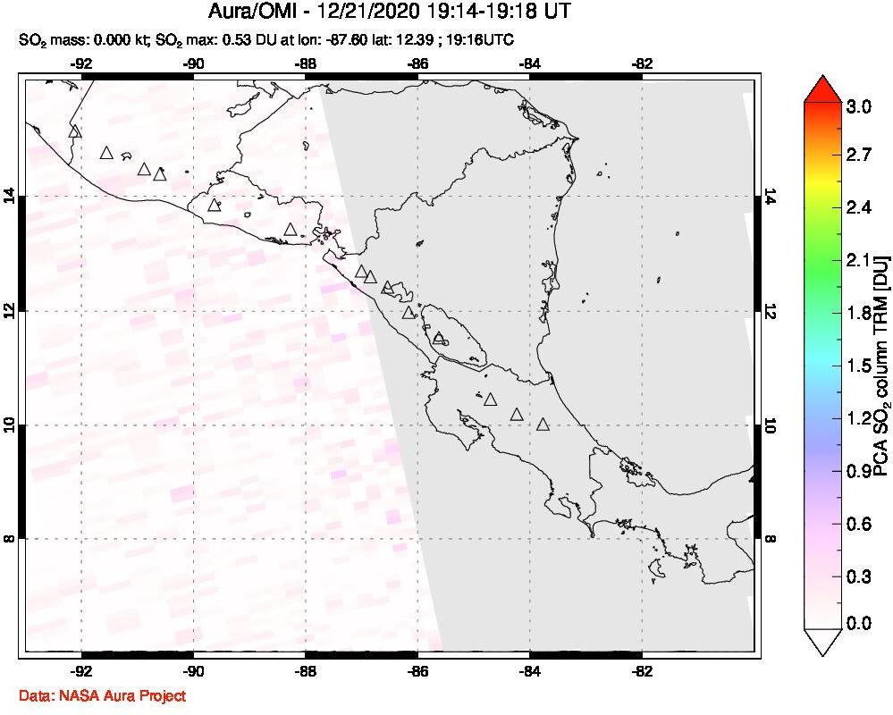 A sulfur dioxide image over Central America on Dec 21, 2020.