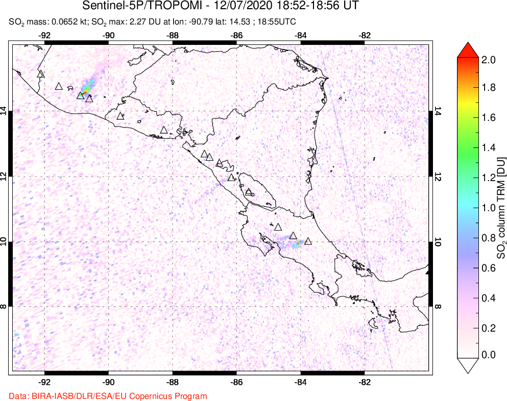 A sulfur dioxide image over Central America on Dec 07, 2020.