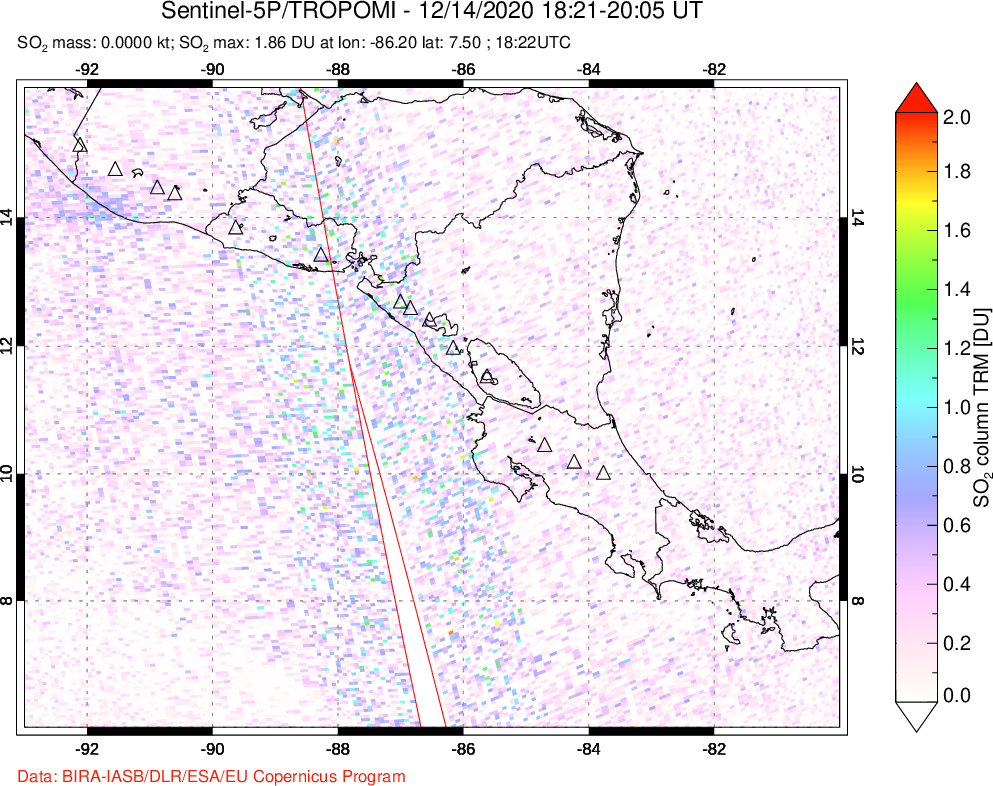 A sulfur dioxide image over Central America on Dec 14, 2020.