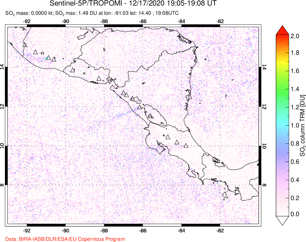 A sulfur dioxide image over Central America on Dec 17, 2020.