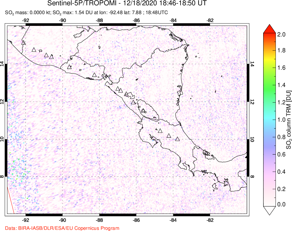 A sulfur dioxide image over Central America on Dec 18, 2020.