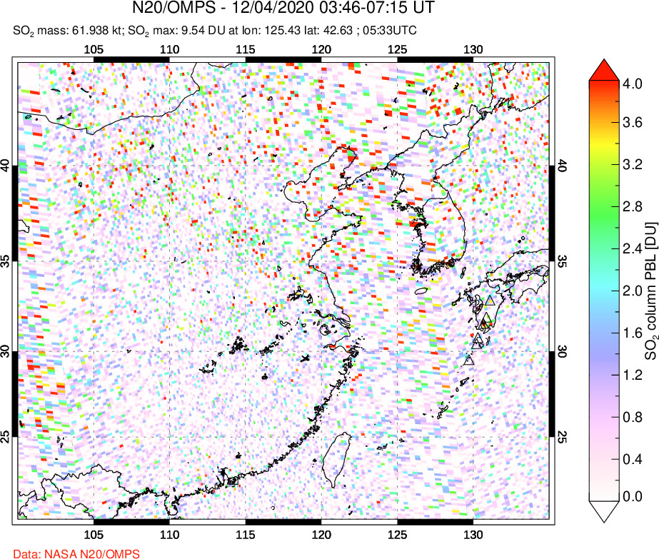 A sulfur dioxide image over Eastern China on Dec 04, 2020.