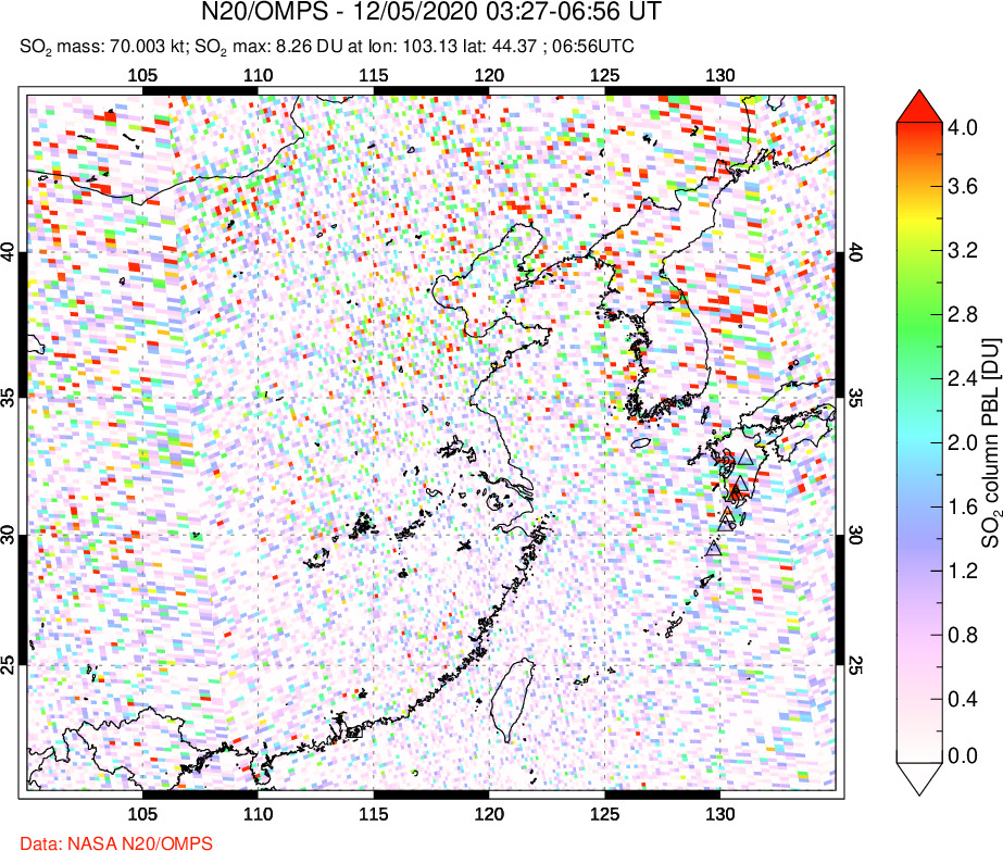 A sulfur dioxide image over Eastern China on Dec 05, 2020.