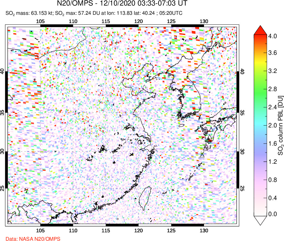 A sulfur dioxide image over Eastern China on Dec 10, 2020.