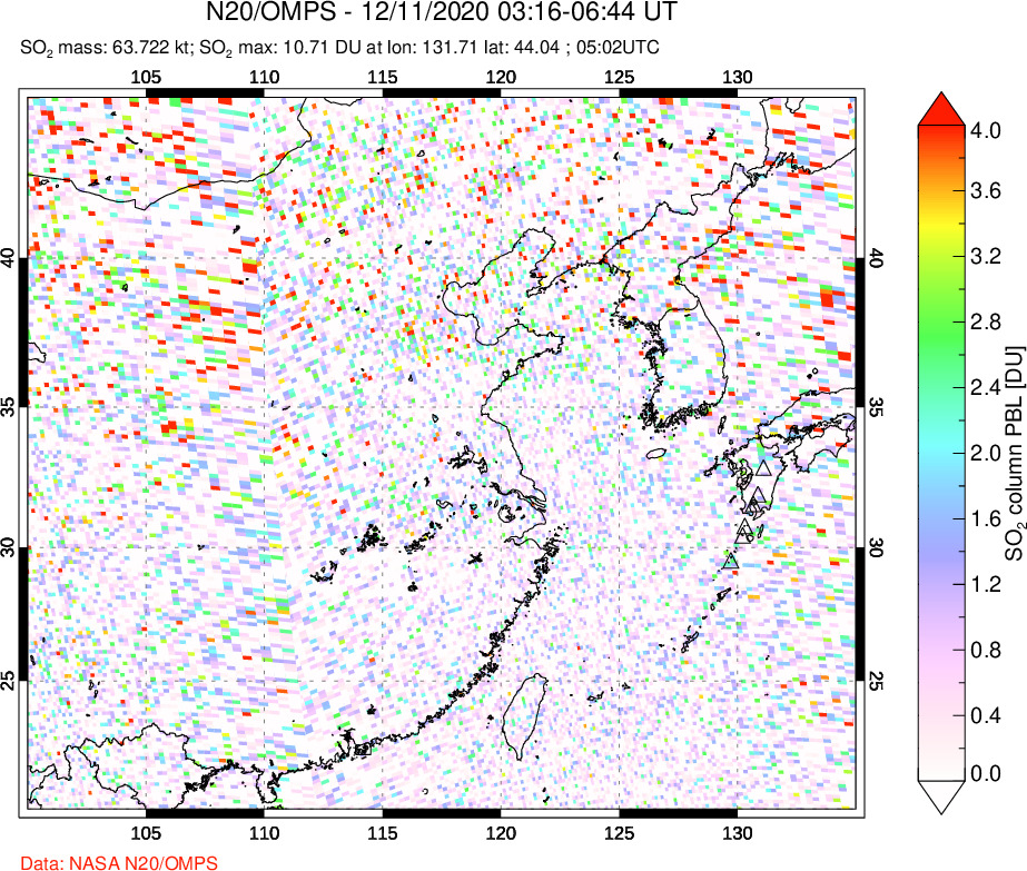 A sulfur dioxide image over Eastern China on Dec 11, 2020.