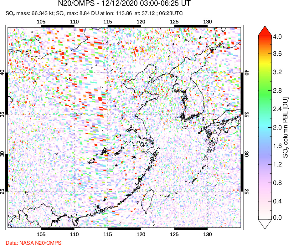 A sulfur dioxide image over Eastern China on Dec 12, 2020.