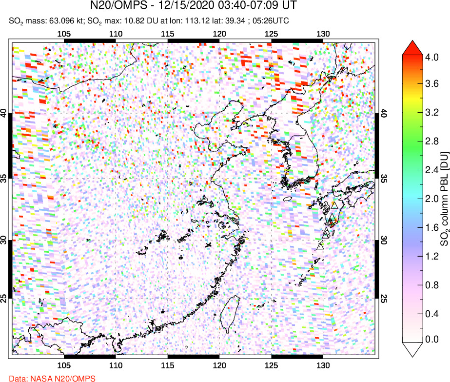 A sulfur dioxide image over Eastern China on Dec 15, 2020.