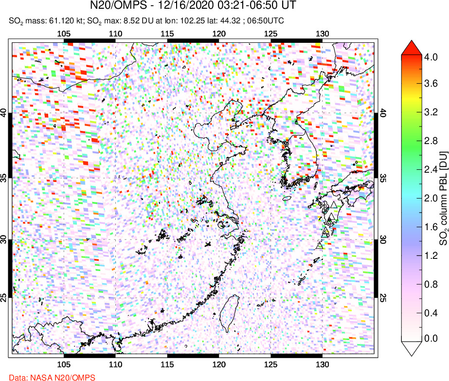 A sulfur dioxide image over Eastern China on Dec 16, 2020.