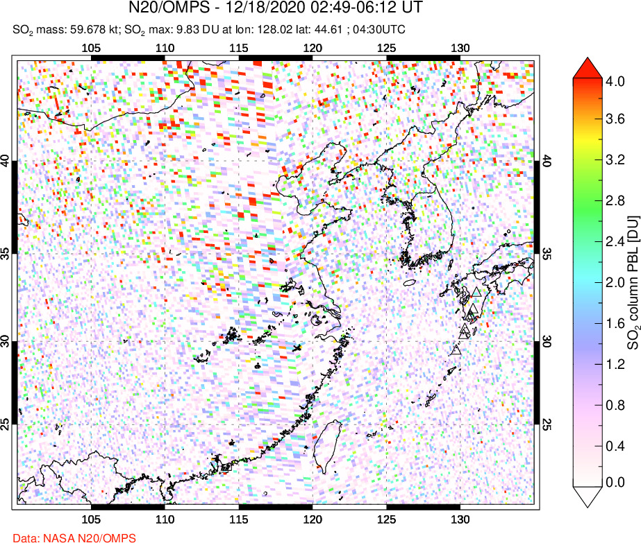 A sulfur dioxide image over Eastern China on Dec 18, 2020.