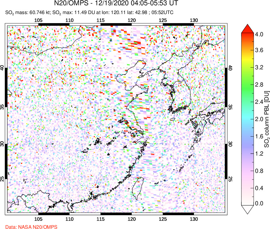 A sulfur dioxide image over Eastern China on Dec 19, 2020.