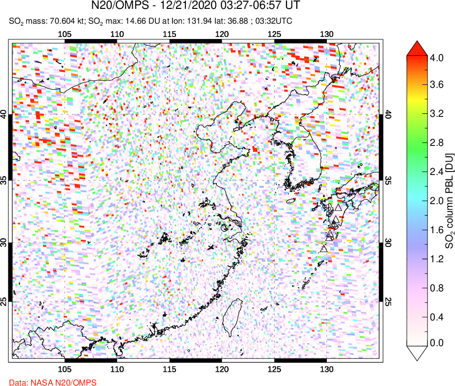 A sulfur dioxide image over Eastern China on Dec 21, 2020.