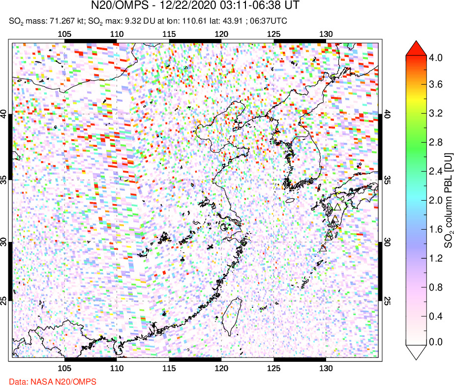A sulfur dioxide image over Eastern China on Dec 22, 2020.