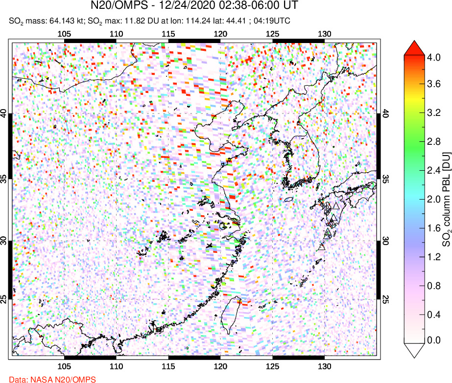 A sulfur dioxide image over Eastern China on Dec 24, 2020.