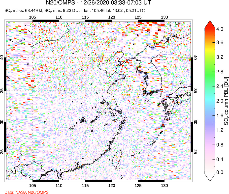 A sulfur dioxide image over Eastern China on Dec 26, 2020.