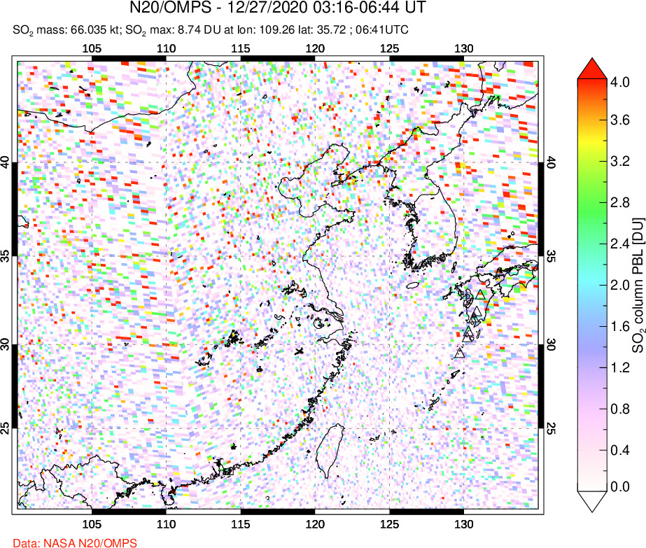 A sulfur dioxide image over Eastern China on Dec 27, 2020.