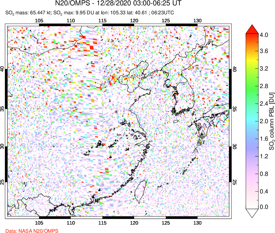 A sulfur dioxide image over Eastern China on Dec 28, 2020.